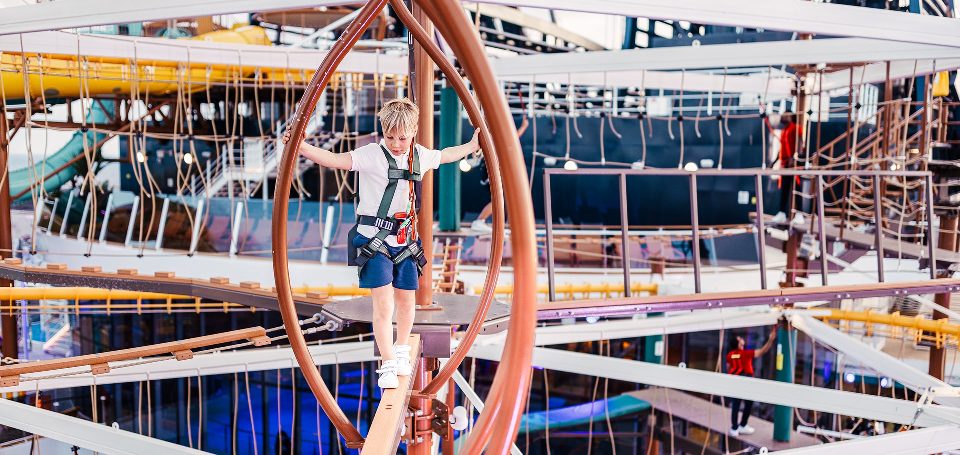 Discover new horizons on the suspended High Trails Rope Course onboard MSC World America | MSC Cruises